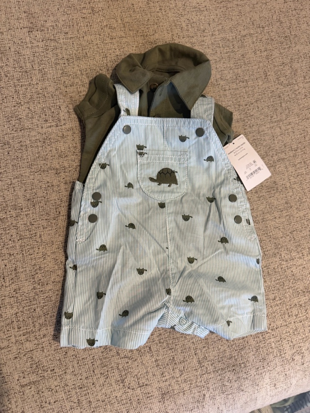Carter's Blue-Striped Overalls with Olive Turtle Prints